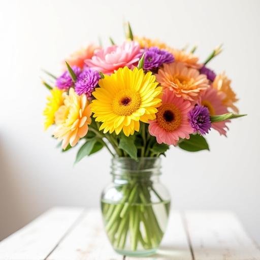 鮮やかな季節の花々で作られたブーケ